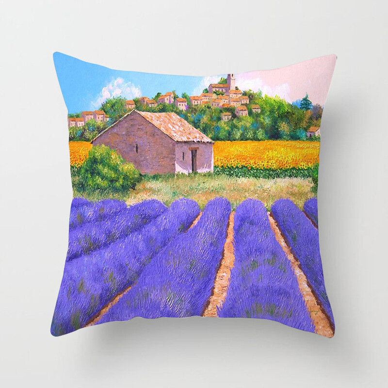 Povlaky Na Polštáře Olejomalba Levandule Fialové Květy Dekorativní Na Home Decor Čtvercové Na Z Bavlny 18x18 Palců